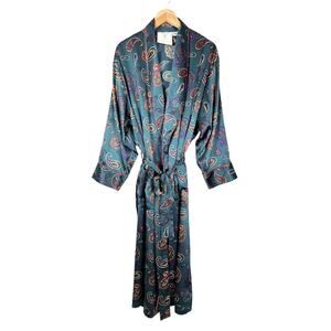 Vintage Number 1 London Paisley Satin Robe Size Small/Medium Jewel Tone Green